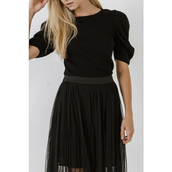 English Factory Puff Short Sleeve Sweater Sweatshirts & Sweaters Black - Image 3