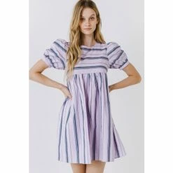 English Factory Striped Mini Dress Dresses Lilac