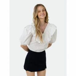 English Factory Ruffle Detail Puff Sleeve Top Tops White