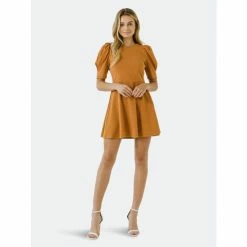 English Factory Short Puff Sleeve Mini Dress Dresses Brown