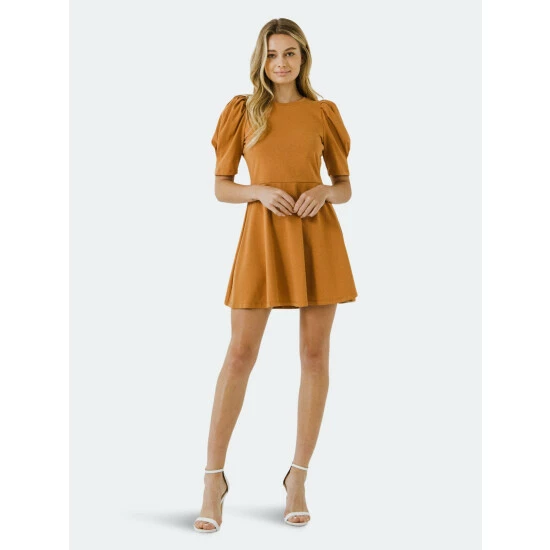 English Factory Short Puff Sleeve Mini Dress Dresses Brown