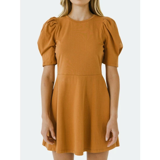 English Factory Short Puff Sleeve Mini Dress Dresses Brown - Image 5