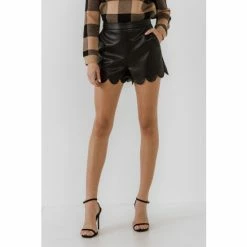 English Factory Pu Scallop Detail Shorts Black