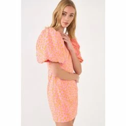 English Factory Leopard Printed Mini Dress With Puff Sleeves Dresses Pink/orange