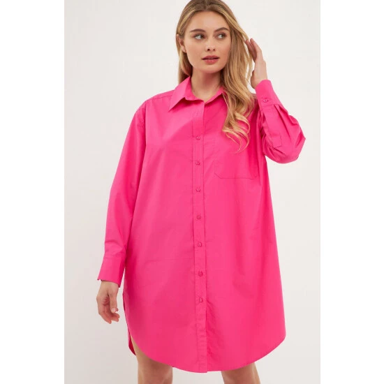 English Factory Classic Collared Dress Shirt Dresses Fuchsia