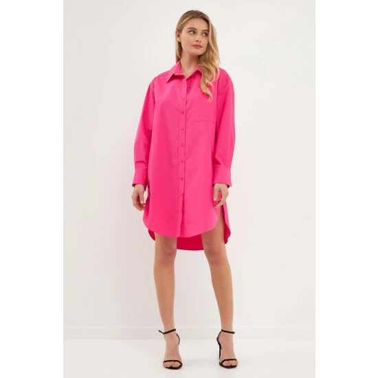 English Factory Classic Collared Dress Shirt Dresses Fuchsia - Image 2