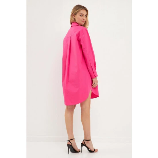 English Factory Classic Collared Dress Shirt Dresses Fuchsia - Image 4