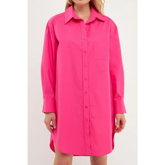 English Factory Classic Collared Dress Shirt Dresses Fuchsia - Image 5