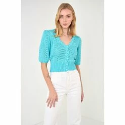 English Factory Crochet Cropped Cardigan Sweatshirts & Sweaters Ivory