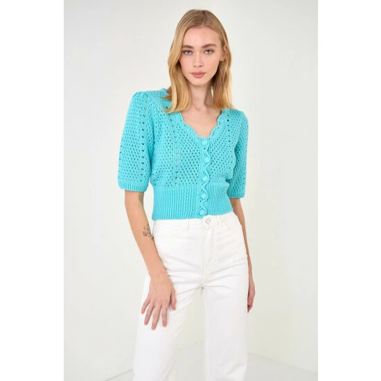 English Factory Crochet Cropped Cardigan Sweatshirts & Sweaters Ivory