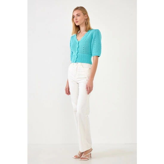 English Factory Crochet Cropped Cardigan Sweatshirts & Sweaters Ivory - Image 3