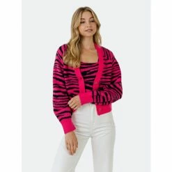 English Factory Tiger Knit Cardigan Sweatshirts & Sweaters Fuchsia/black