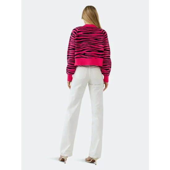 English Factory Tiger Knit Cardigan Sweatshirts & Sweaters Fuchsia/black - Image 4