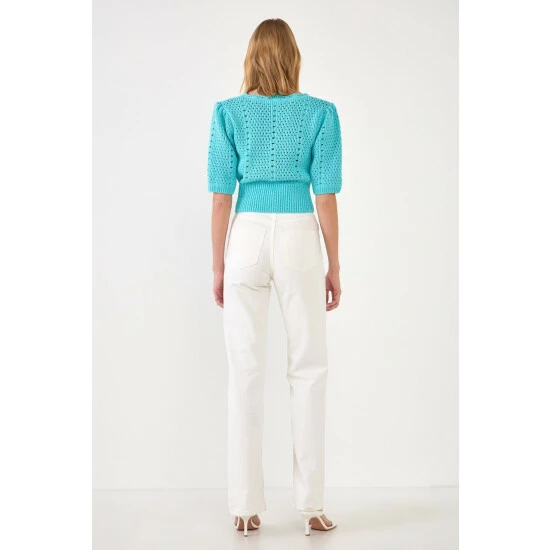 English Factory Crochet Cropped Cardigan Sweatshirts & Sweaters Ivory - Image 4