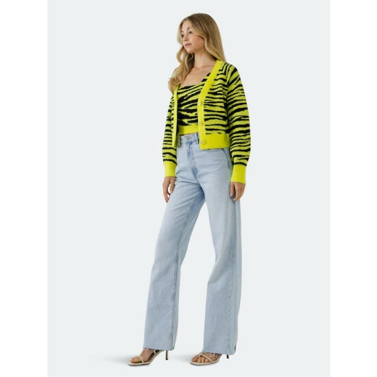 English Factory Tiger Knit Cardigan Sweatshirts & Sweaters Fuchsia/black - Image 7