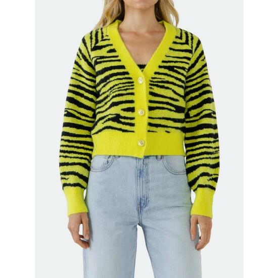 English Factory Tiger Knit Cardigan Sweatshirts & Sweaters Fuchsia/black - Image 9