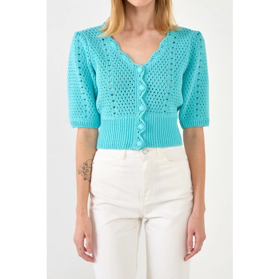 English Factory Crochet Cropped Cardigan Sweatshirts & Sweaters Ivory - Image 5