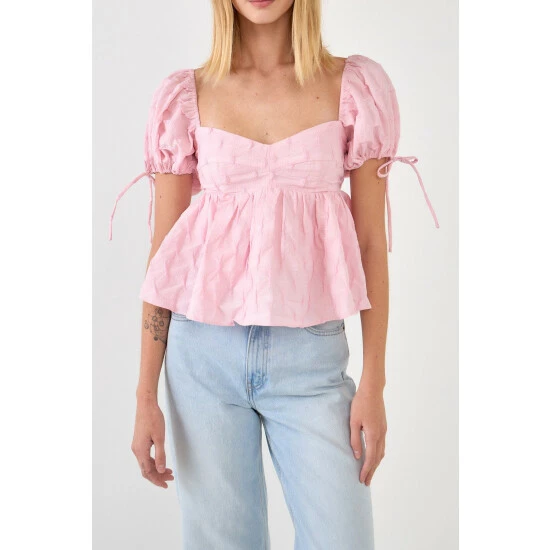 English Factory Textured Sweatheart Top Tops Pink - Image 5