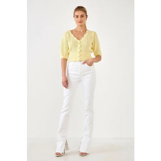 English Factory Crochet Cropped Cardigan Sweatshirts & Sweaters Ivory - Image 7