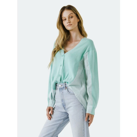 English Factory Mixed Media Cardigan Sweatshirts & Sweaters Mauve - Image 3