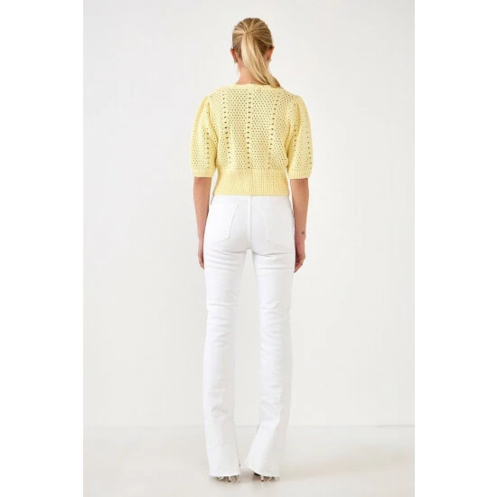 English Factory Crochet Cropped Cardigan Sweatshirts & Sweaters Ivory - Image 8