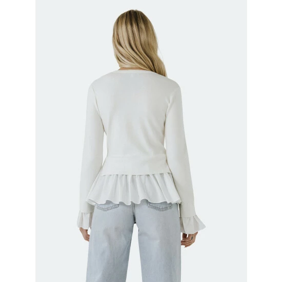 English Factory Mixed Media Long Sleeve Sweater Sweatshirts & Sweaters Ivory - Image 3