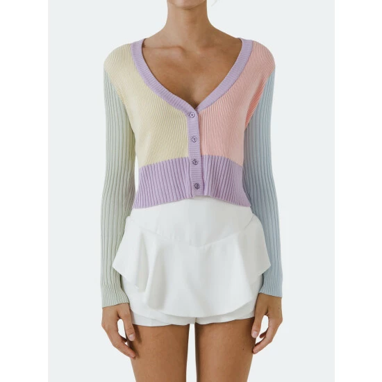 English Factory Color Block Knit Cardigan Sweatshirts & Sweaters Multi - Image 5