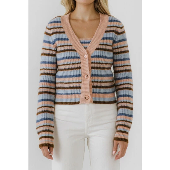 English Factory Knit Stripe Cardigan Sweatshirts & Sweaters Multi - Image 2