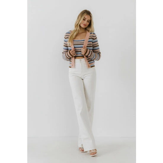 English Factory Knit Stripe Cardigan Sweatshirts & Sweaters Multi - Image 3