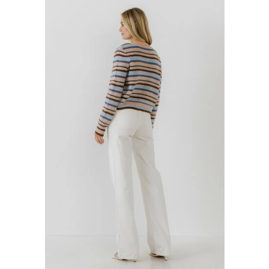 English Factory Knit Stripe Cardigan Sweatshirts & Sweaters Multi - Image 4