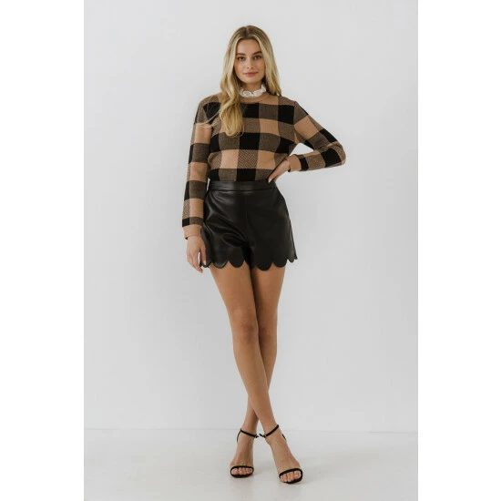 English Factory Lace Detail Checkered Sweater Sweatshirts & Sweaters Tan/black