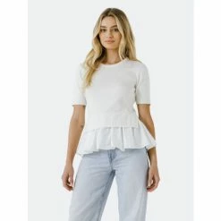 English Factory Mix Media Sweater Sweatshirts & Sweaters White