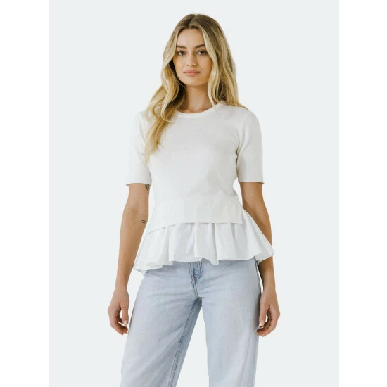 English Factory Mix Media Sweater Sweatshirts & Sweaters White