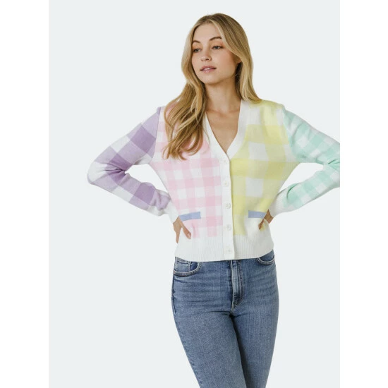 English Factory Multi Color Gingham Cardigan Sweatshirts & Sweaters 1 English Factory Multi Color Gingham Cardigan Sweatshirts & Sweaters
