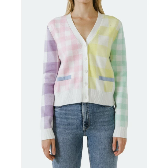 English Factory Multi Color Gingham Cardigan Sweatshirts & Sweaters 3 English Factory Multi Color Gingham Cardigan Sweatshirts & Sweaters - Image 3