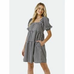 English Factory Gingham Half Puff Sleeve Baby Dress Dresses Black
