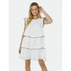 English Factory Contrast Detail Babydoll Dress Dresses White