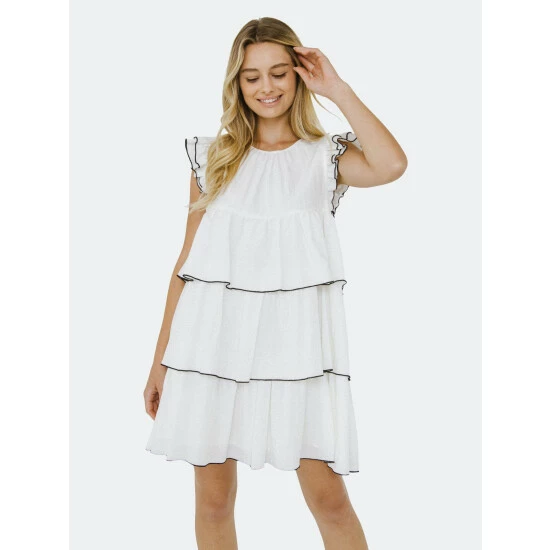 English Factory Contrast Detail Babydoll Dress Dresses White