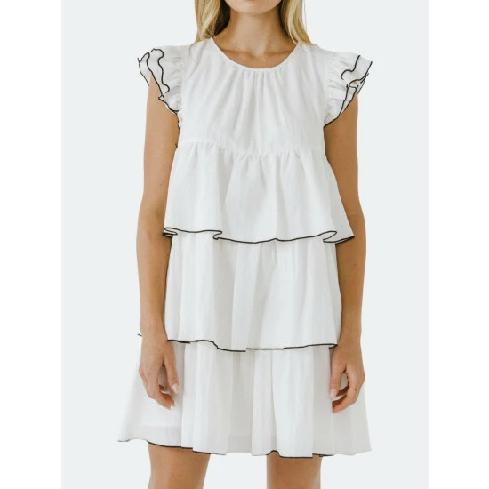 English Factory Contrast Detail Babydoll Dress Dresses White - Image 4
