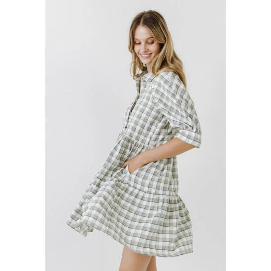 English Factory Plaid Mini Dress Dresses Green 1 English Factory Plaid Mini Dress Dresses Green
