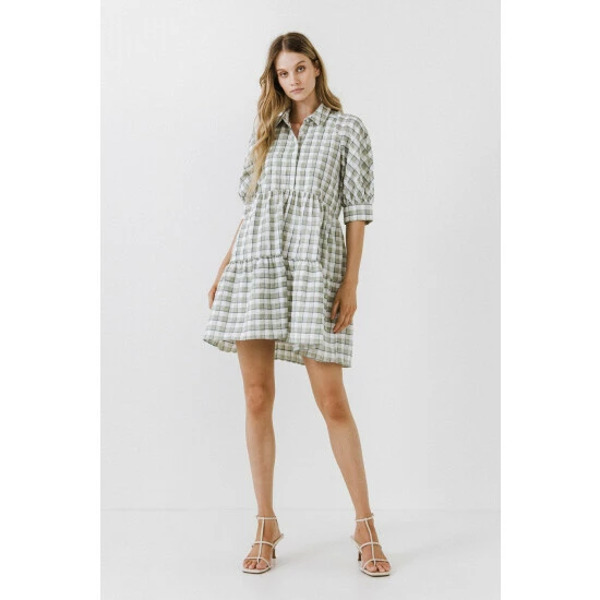 English Factory Plaid Mini Dress Dresses Green 3 English Factory Plaid Mini Dress Dresses Green - Image 3