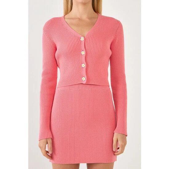 English Factory Knitted Top With Floral Button Tops Pink - Image 5