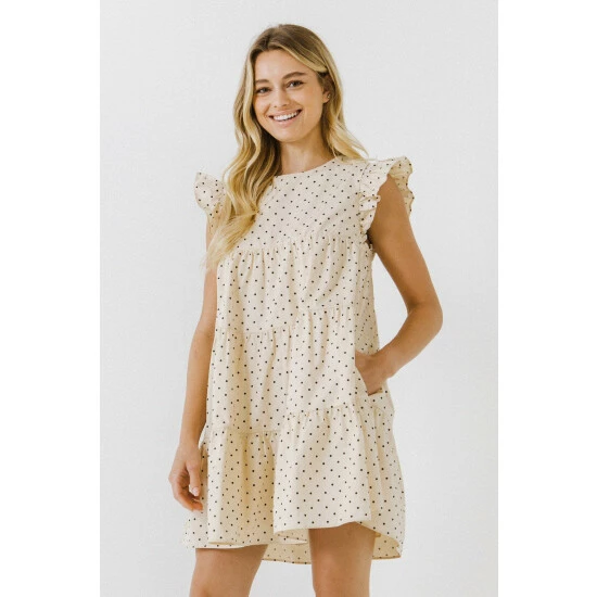 English Factory Polka Dot Babydoll Dress Dresses Beige 1 English Factory Polka Dot Babydoll Dress Dresses Beige