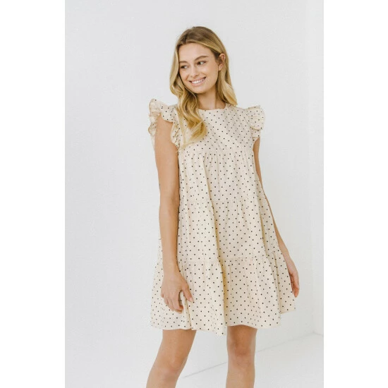 English Factory Polka Dot Babydoll Dress Dresses Beige 2 English Factory Polka Dot Babydoll Dress Dresses Beige - Image 2