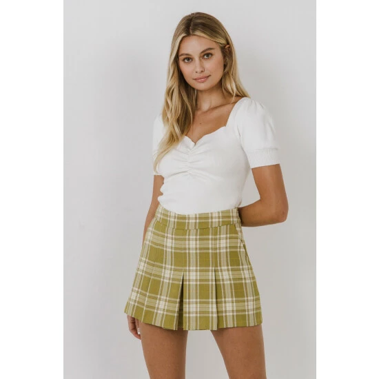 English Factory Plaid Mini Skort Skirts Green Multi - Image 5
