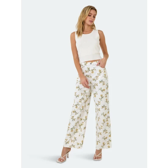 English Factory Floral Straight Leg Pants White Multi