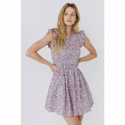 English Factory Floral Print Mini Dress Dresses Beige Multi