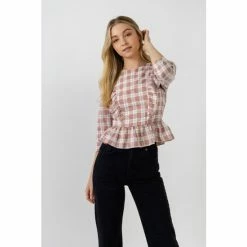 English Factory Plaid Blouse Tops White/red