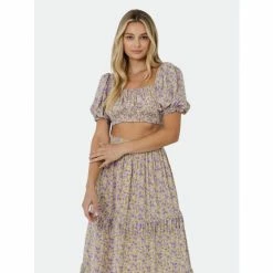 English Factory Floral Shirring Detail Long Skirt Skirts Yellow / Purple