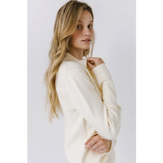 English Factory Polo Collar Knit Sweater Sweatshirts & Sweaters Ivory - Image 3